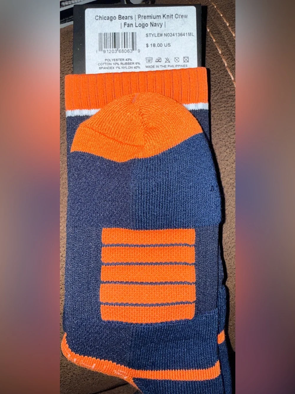 Strideline Chicago Bears Premium Knit Crew Socks Size M (8-12), W (9.5-13)